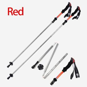 Lightweight 5-section Foldable 7075 Trekking Pole Hiking Pole - Red