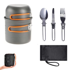 5Pcs Camping Cookware Mess Kit with Lightweight Aluminum Pot Bowl Forks Spoons Knives and Carry Mesh Bag for Outdoor Camping Hiking and Picnic - Orang