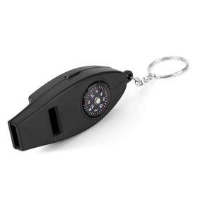 Multifunction 4 in 1 Safety Whistle w/Compass Thermometer Magnifier - Black - Camping supplies