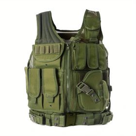 Tactical Vest for Men with Detachable Belt and Subcompact/Compact/Standard Holster for Pistol - Perfect for Airsoft and Military Training - Green