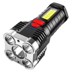 5 LED Flashlight; USB Rechargeable Strong Light With COB Side Searchlight For Outdoor Travel Emergency - Silvery