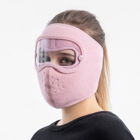 Windproof Face Warm Mask; Winter Ski Breathable Masks Fleece Face Shield Caps With HD Goggles Anti-fog Cycling Balaclava - Pink