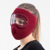 Windproof Face Warm Mask; Winter Ski Breathable Masks Fleece Face Shield Caps With HD Goggles Anti-fog Cycling Balaclava - Burgundy