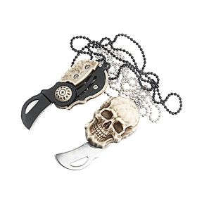 Pocket Mini Knife With Vintage Skull Design; Outdoor Camping Survival Tactical Knife; Necklace Keychain EDC Tool - Black