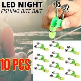 10x LED Night Fishing Bait Bite Alarm Twin 2 Bells Light Rod Tip Clip Alert Ring - Green - Fish Alarm Bell