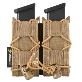 9mm Molle Mag Pouch Open-Top Pistol Mag Pouch Adjustable Mag Pouch Compatible With Various MOLLE Tactical Belts - Double - Brown