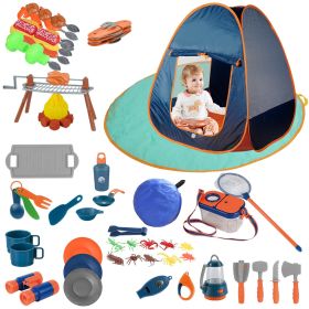 56Pcs Kids Camping Toy Set With Playtent Pretend Oil Lamp Telescope Bonfire Compass Role Play Camping Set - Multi-Color