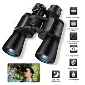 Portable Zoom Binoculars with FMC Lens Low Light Night Vision for Bird Watching Hunting Sports - Black