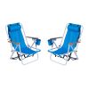 Folding Beach Chair Set of 2 for Adults, 4 Position Portable Backpack Foldable Camping Chair with Headrest Cup Holder and Wooden Armrests, Blue - as p