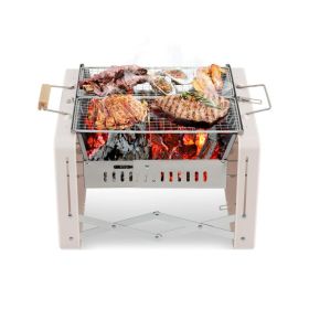 Outdoor Portable Folding Charcoal BBQ Grill Stove - Beige & Silver - BBQ Grill