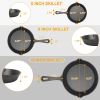 3Pcs Pre-Seasoned Cast Iron Skillet Set 6/8/10in Non-Stick Oven Safe Cookware Heat-Resistant Frying Pan - Black