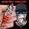 1pc Popper Lure Skull Fishing Lure Artificial Bait + 1pc Mask Magic Scarf Headband Balaclavas - (208-5+MS-068)