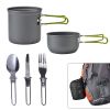 5Pcs Camping Cookware Mess Kit with Lightweight Aluminum Pot Bowl Forks Spoons Knives and Carry Mesh Bag for Outdoor Camping Hiking and Picnic - Orang